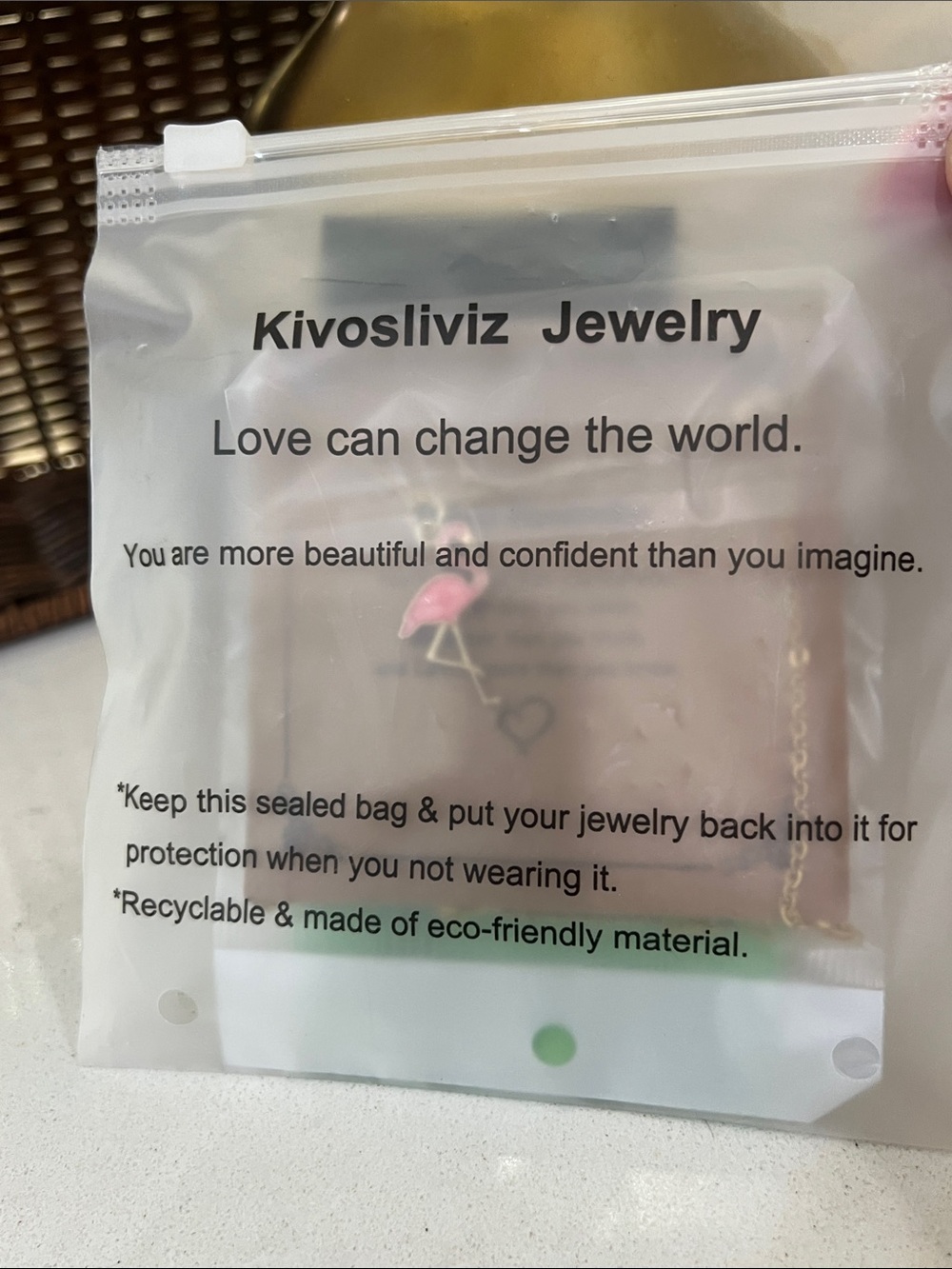 Gold Flamingo Pendant Necklace - Pink Enamel - Picture 11 of 11